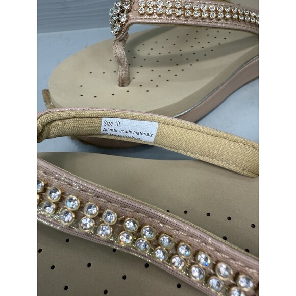 Volatile  Wedge Thong Sandals Tan Rhinestones Women's Size 10‎ NWOB Slip-On - Picture 6 of 7